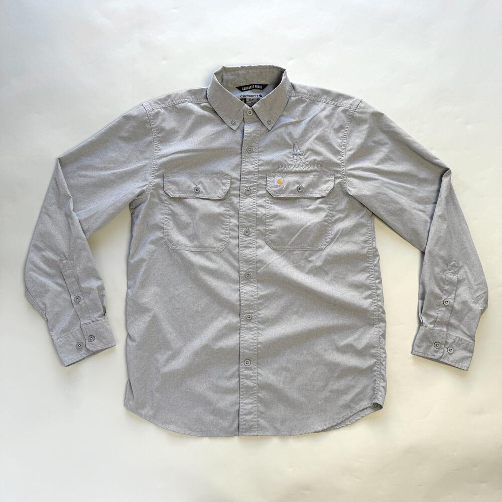 Carhartt Force Shirt Mens Medium Gray Long Sleeve Button Down Ames Construction